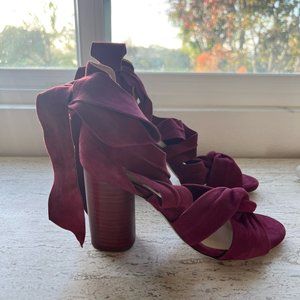 Raye Mia Velvet Sandals in Burgundy